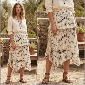 MIGNON DOO Marble Print layered Skirt Beige Size Medium